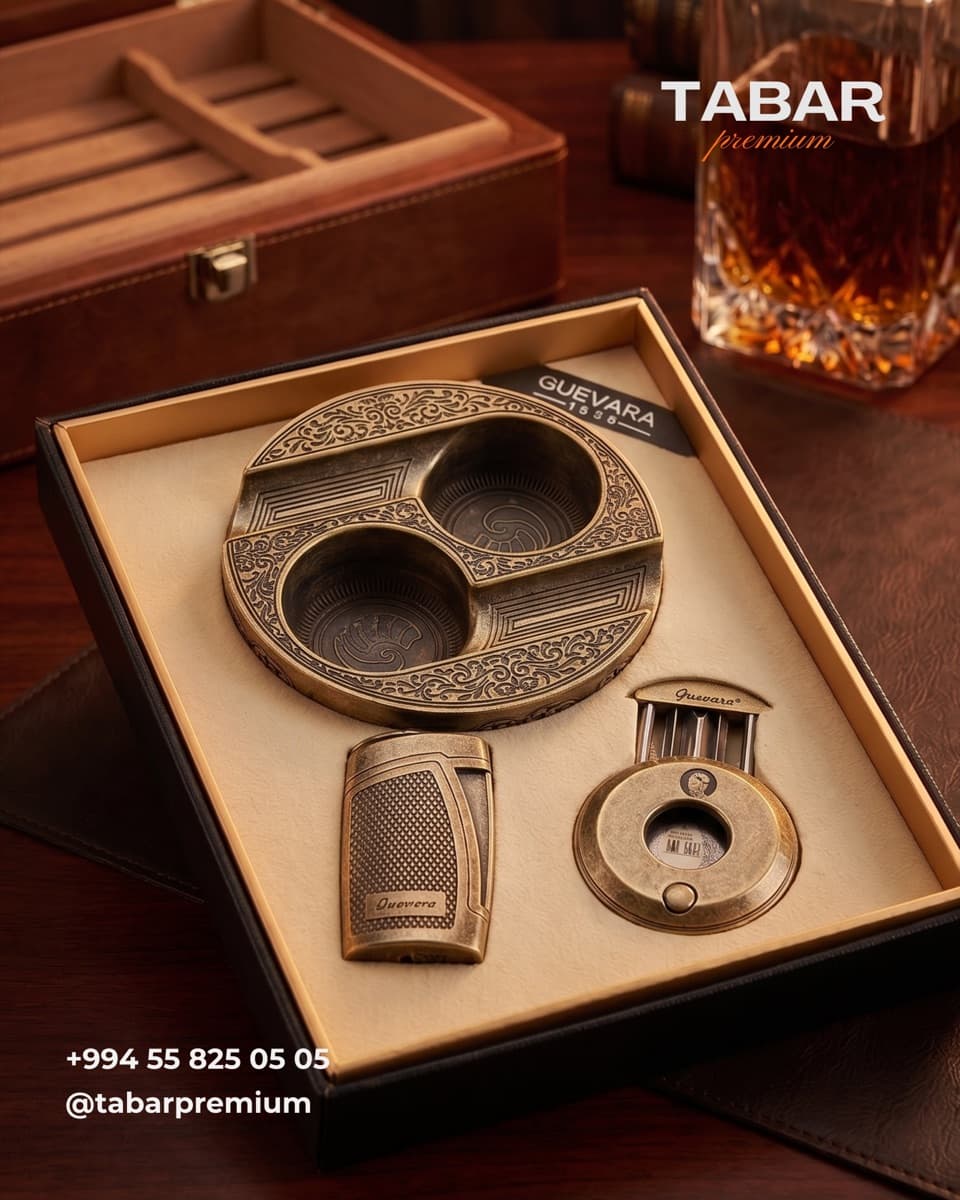 Guevara cigar set — kül qabı + alışqan + kəsən