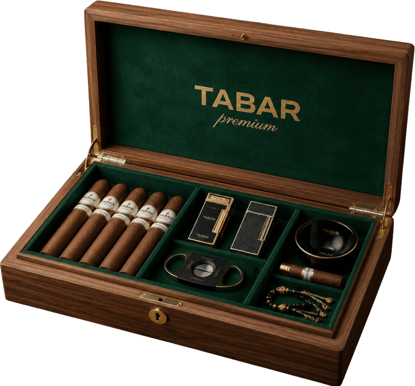 Tabar Premium hədiyyə qutusu — siqar, alışqan və aksesuarlar